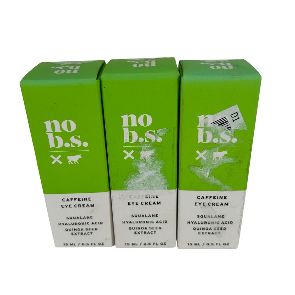 No B.S. Caffeine Eye Cream with Hyaluronic Acid & Squalane 0.5oz Lot of 3